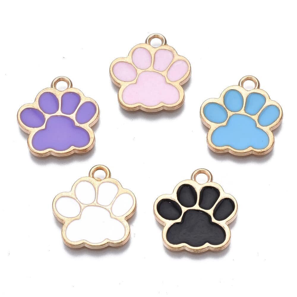 2899 100pcs Random Colors Dog Cat Paw Print Charms Enamel Puppy Kitten Paw